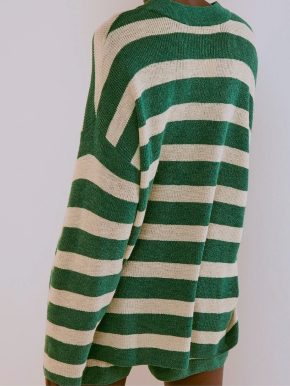 Striped Green and Cream Women’s Sweater & shorts